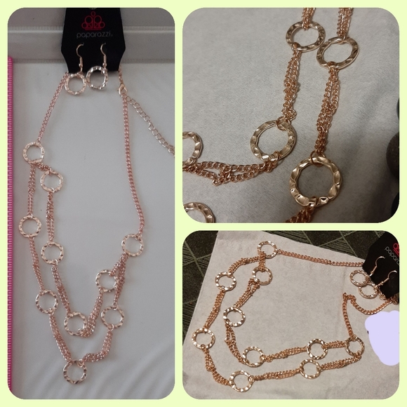 paparazzi Jewelry - ■ 🏷 Paparazzi jewelry Goldtone Ring-Chain Necklace & Earrings Set